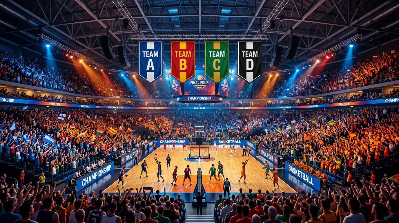 Pabellón lleno durante la Final Four de la Basketball Champions League con cuatro equipos compitiendo