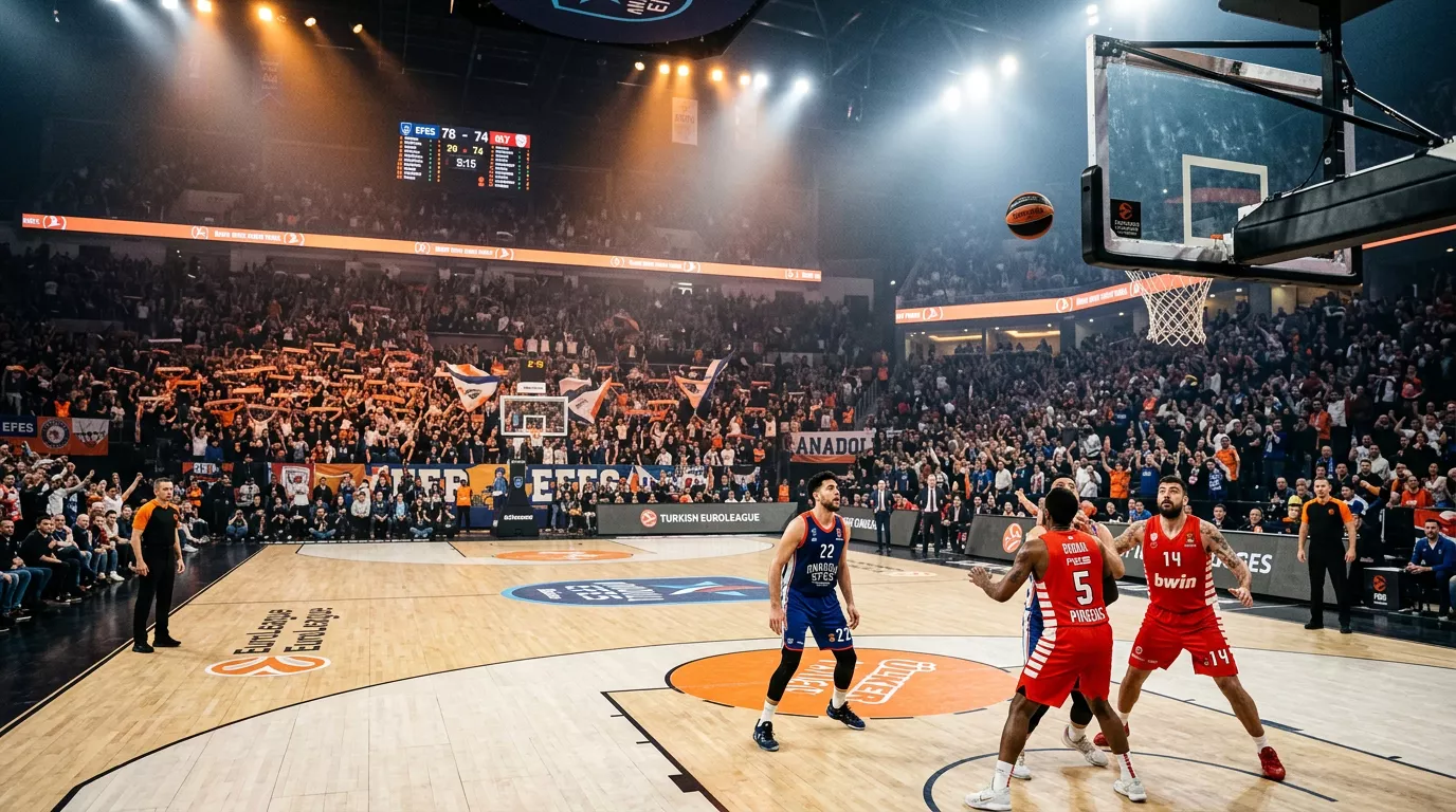 Cancha de baloncesto con marcador y cuotas de apuestas en la Basketball Champions League