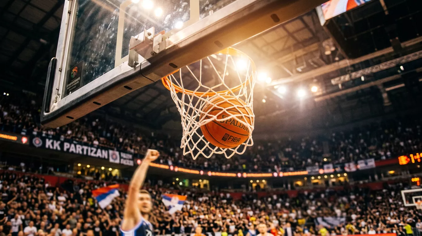 Marcador de un partido de baloncesto europeo mostrando el total de puntos combinados