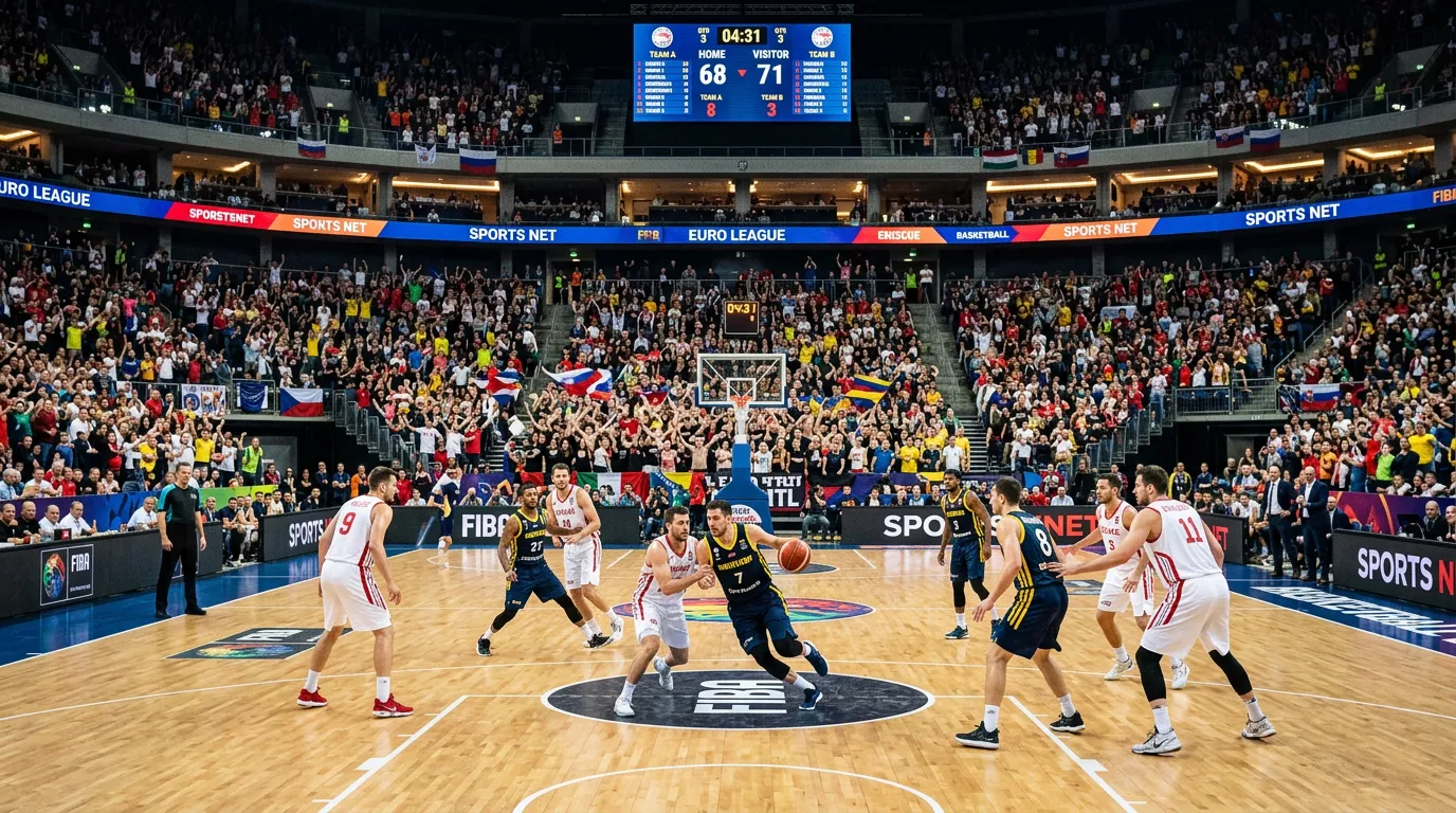 Variedad de mercados de apuestas disponibles para partidos de baloncesto europeo en una pantalla de operador