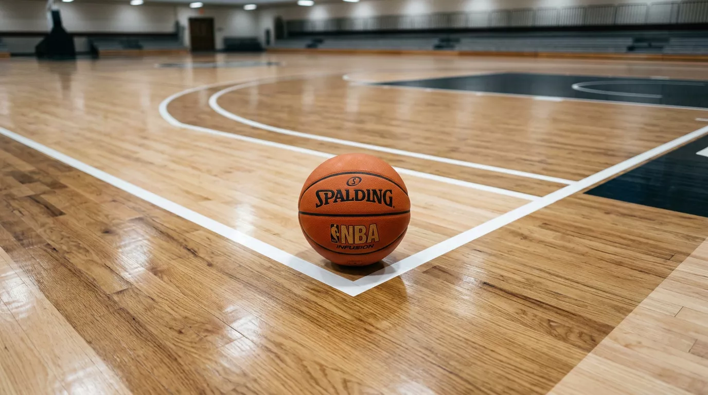 Cancha de baloncesto con marcas reglamentarias FIBA destacando las diferencias con la NBA